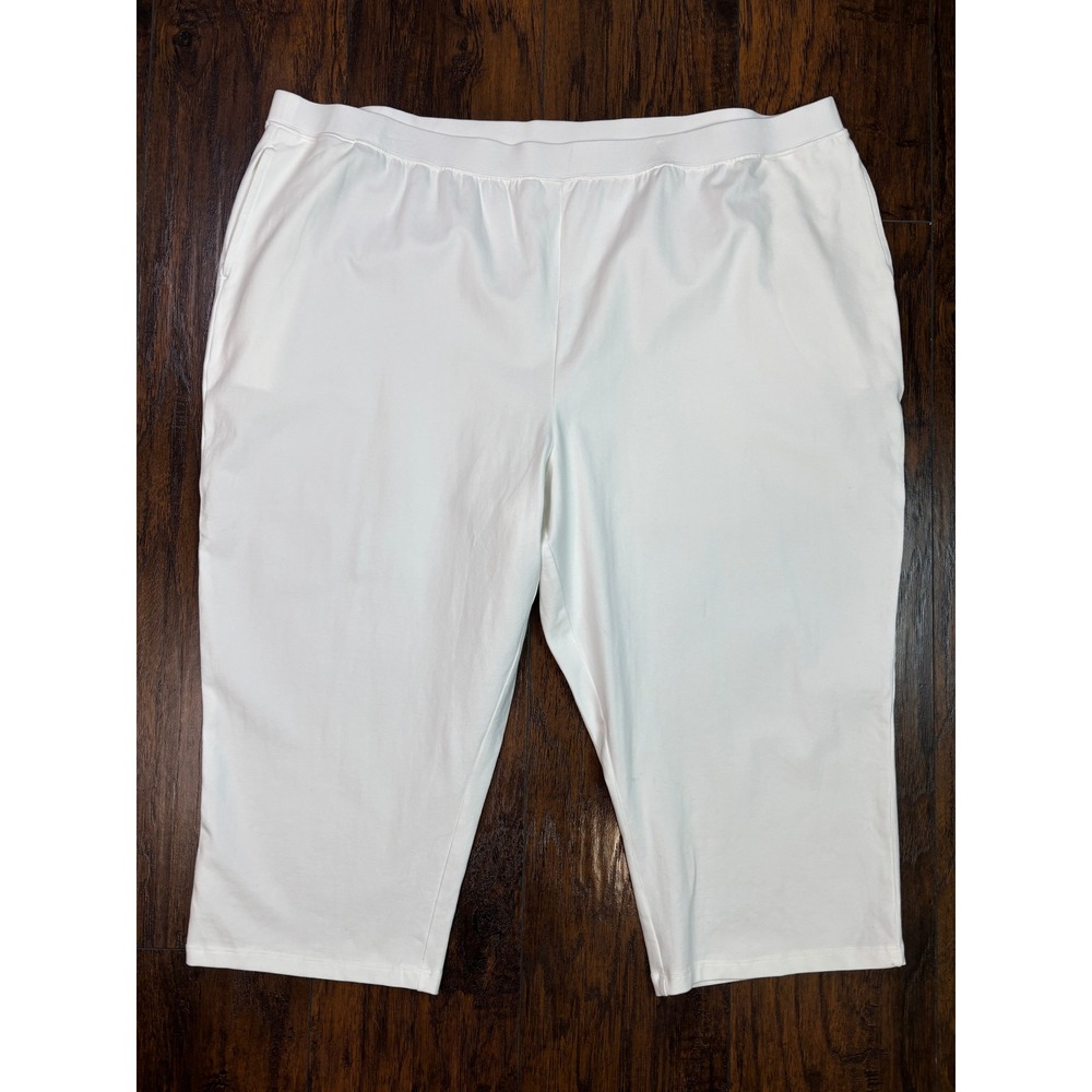 Catherines Cropped Leggings 3X White Suprema Collection Pull-On Stretch Cotton